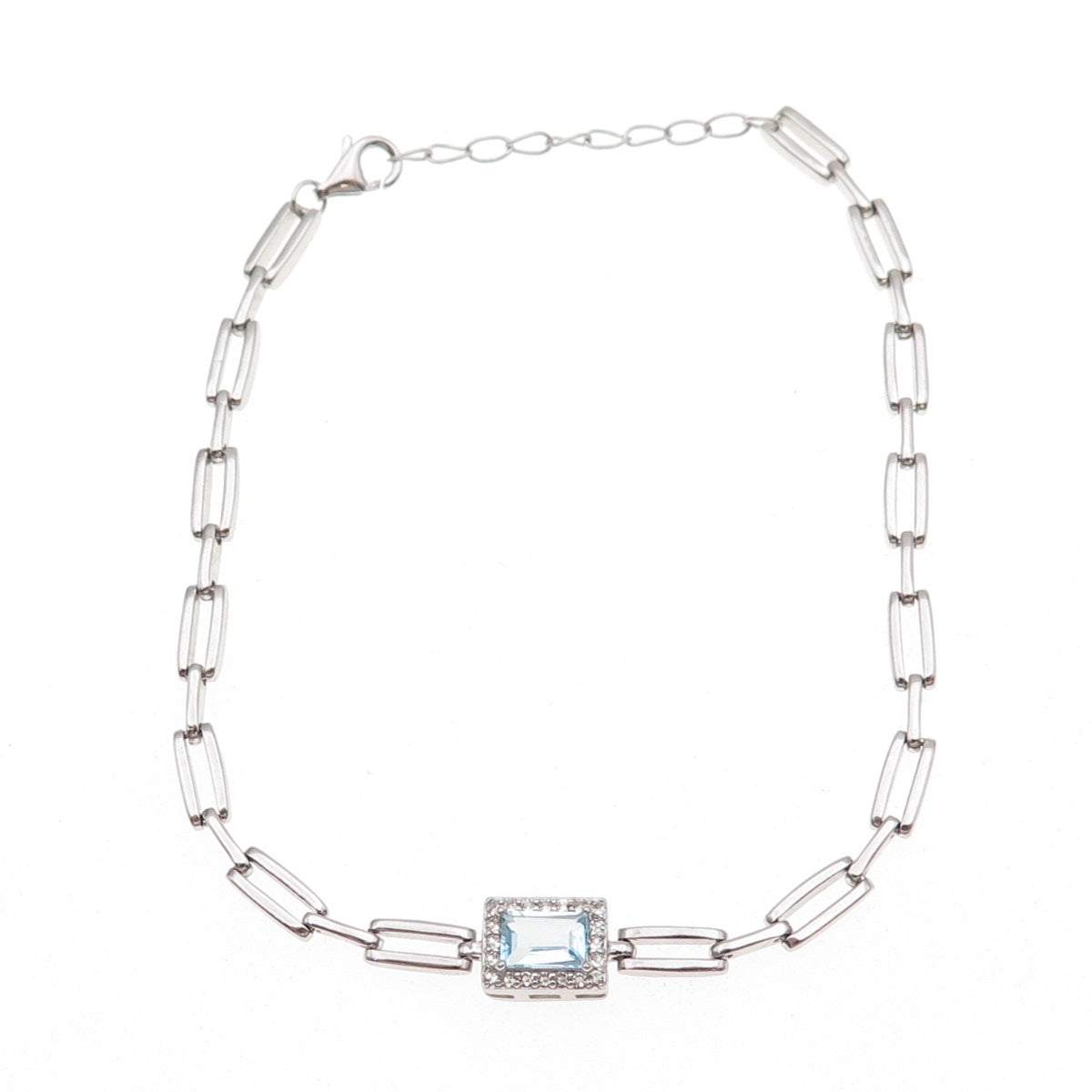 Han 925 Sterling Silver Real Blue & White Topaz Bracelet 7.5-8.5"
