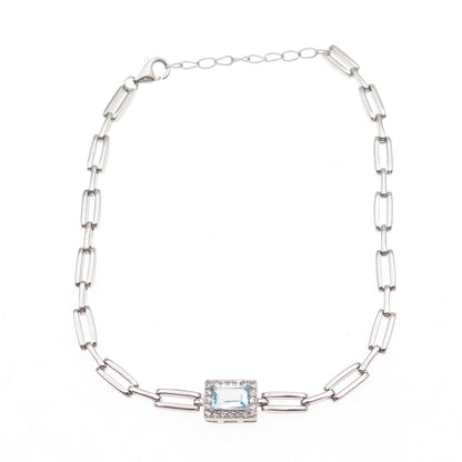 Han 925 Sterling Silver Real Blue & White Topaz Bracelet 7.5-8.5"