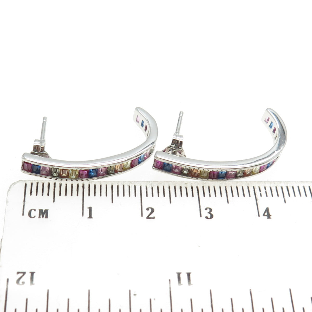 925 Sterling Silver Multi-Color C Z Half Hoop Earrings