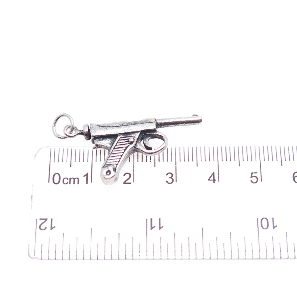 925 Sterling Silver Vintage Luger Pistol Oxidized Charm Pendant