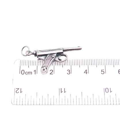 925 Sterling Silver Vintage Luger Pistol Oxidized Charm Pendant