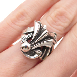 925 Sterling Silver Antique Art Deco Floral Oxidized Ring Size 6