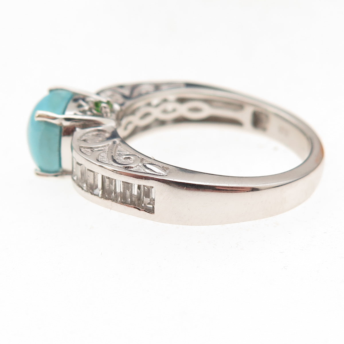 Chuck Clemency 925 Sterling Real Turquoise White Topaz & Peridot Ring Size 8