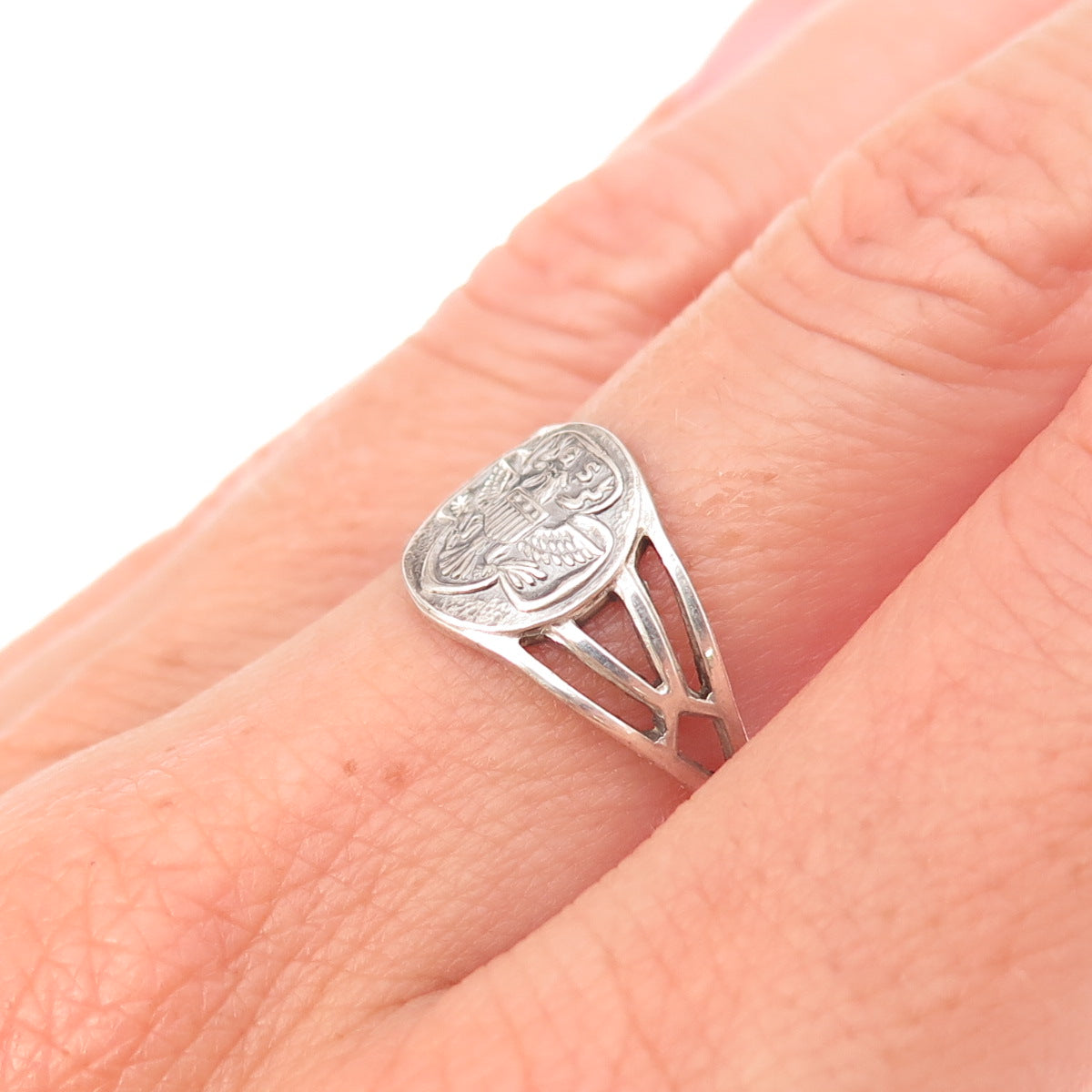 925 Sterling Silver Antique Art Deco Girl Scout Adjustable Ring Size 7