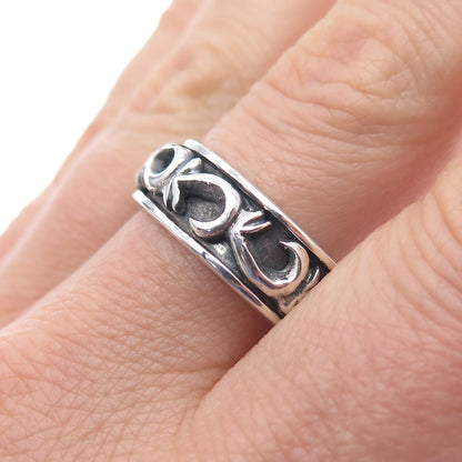 925 Sterling Vintage Modernist Swirl Oxidized Rotating Band Ring Size 10.5