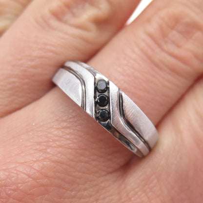 925 Sterling Silver Real Round-Cut Black Diamond Ring Size 10.75