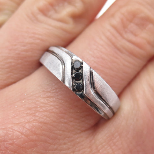 925 Sterling Silver Real Round-Cut Black Diamond Ring Size 10.75