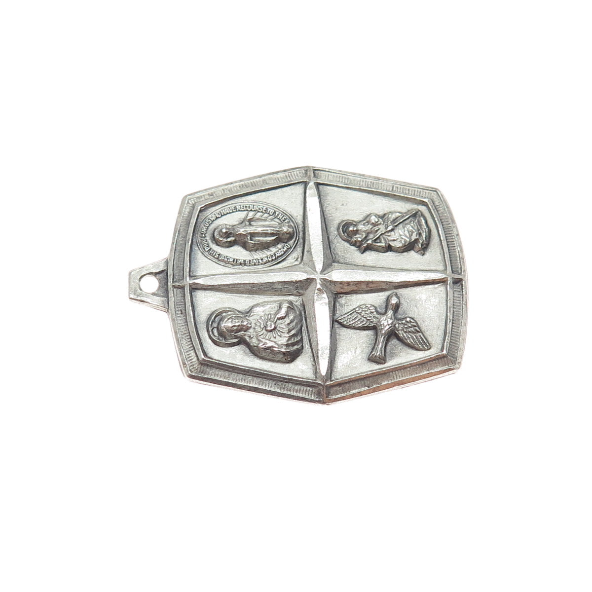 CHAPEL 925 Sterling Silver Antique Art Deco 4-Way Cross Medal Charm Pendant