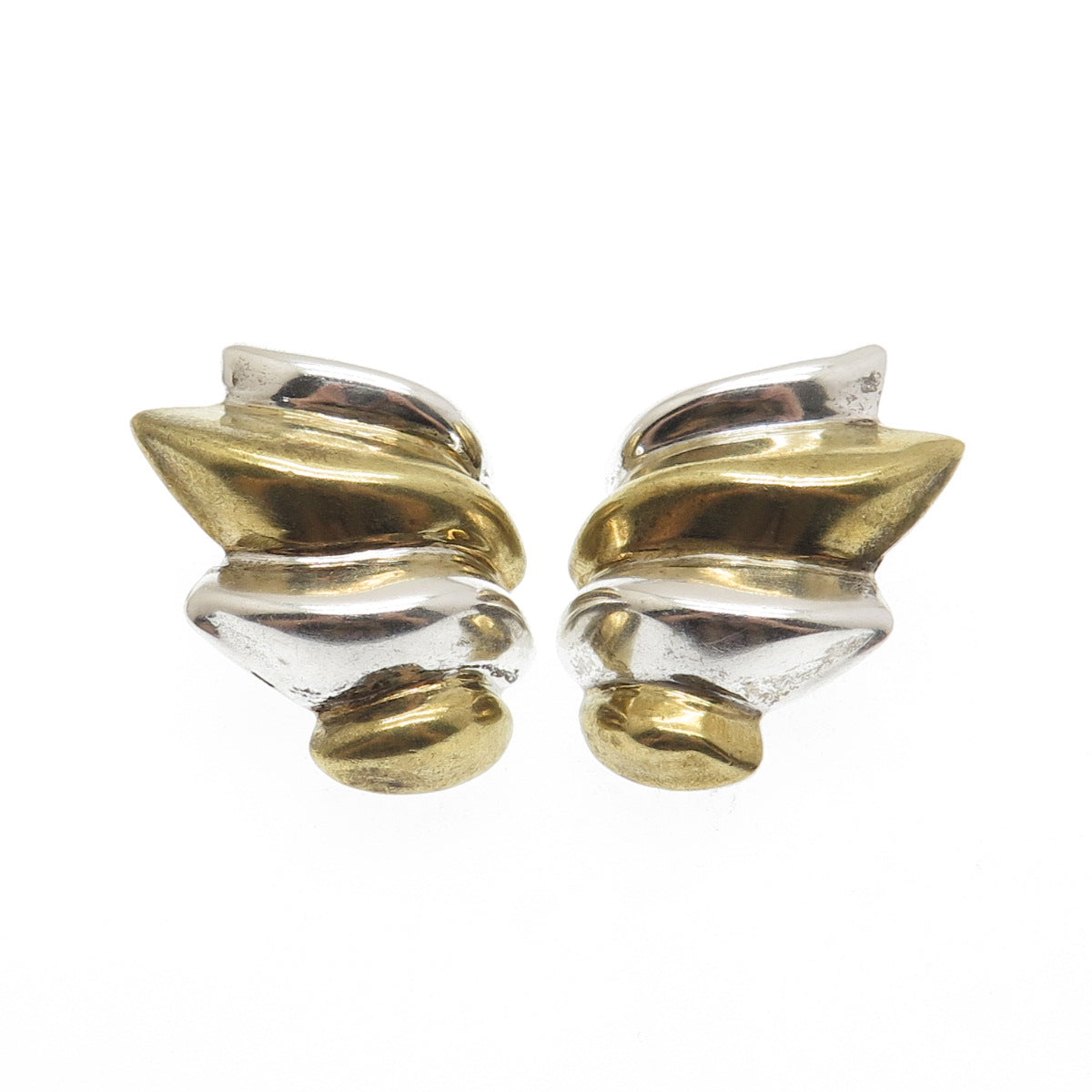 925 Sterling Silver 2-Tone Vintage Mexico Modernist Clip On Earrings