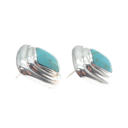 925 Sterling Silver Vintage Mexico Real Lone Mountain Turquoise Earrings