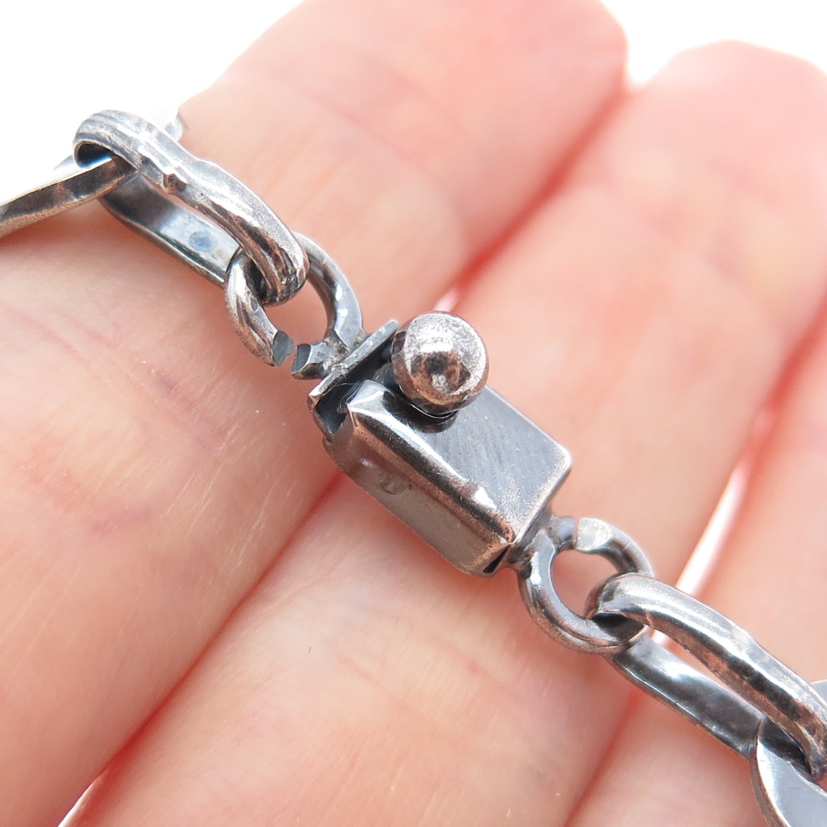 925 Sterling Silver Vintage Mexico Oxidized Coffee Bean Link Bracelet 7.5"