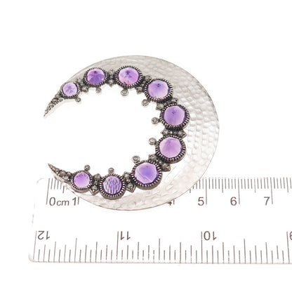925 Sterling Silver Real Diamond & Amethyst Crescent Centerpiece Slide Pendant