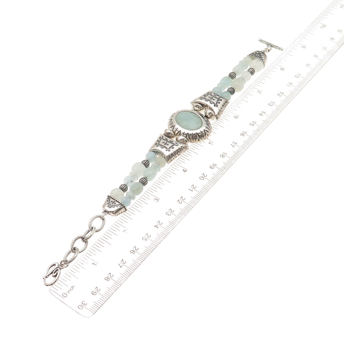 Carolyn Pollack Old Pawn 925 Sterling Silver Vintage Aquamarine Bracelet 6-7"