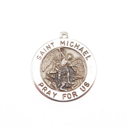 925 Sterling Silver Vintage Italy St. Michael Religious Tag Charm Pendant