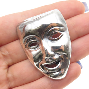 925 Sterling Silver Vintage Mexico Comedy Mask Oxidized Pin Brooch