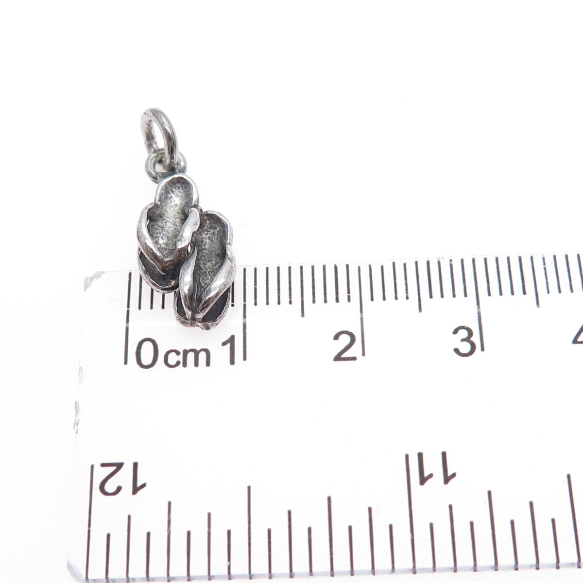 925 Sterling Silver Vintage Flip Flops Oxidized Minimalist Charm Pendant