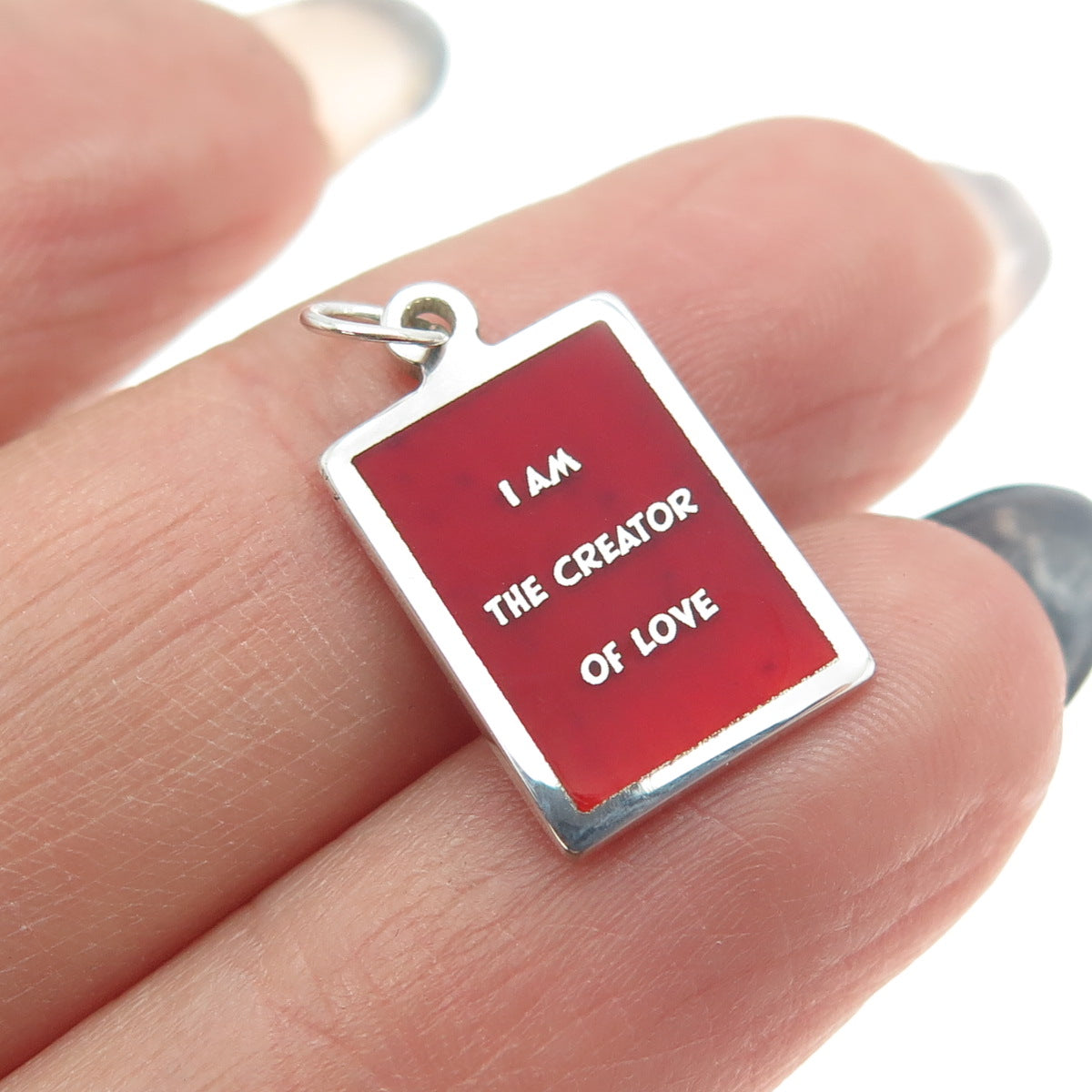 925 Sterling Silver Enamel "I Am The Creator Of Love" Minimalist Charm Pendant