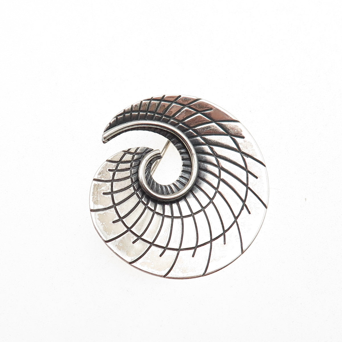 BEAU 925 Sterling Silver Vintage Modernist Spiral Oxidized Pin Brooch