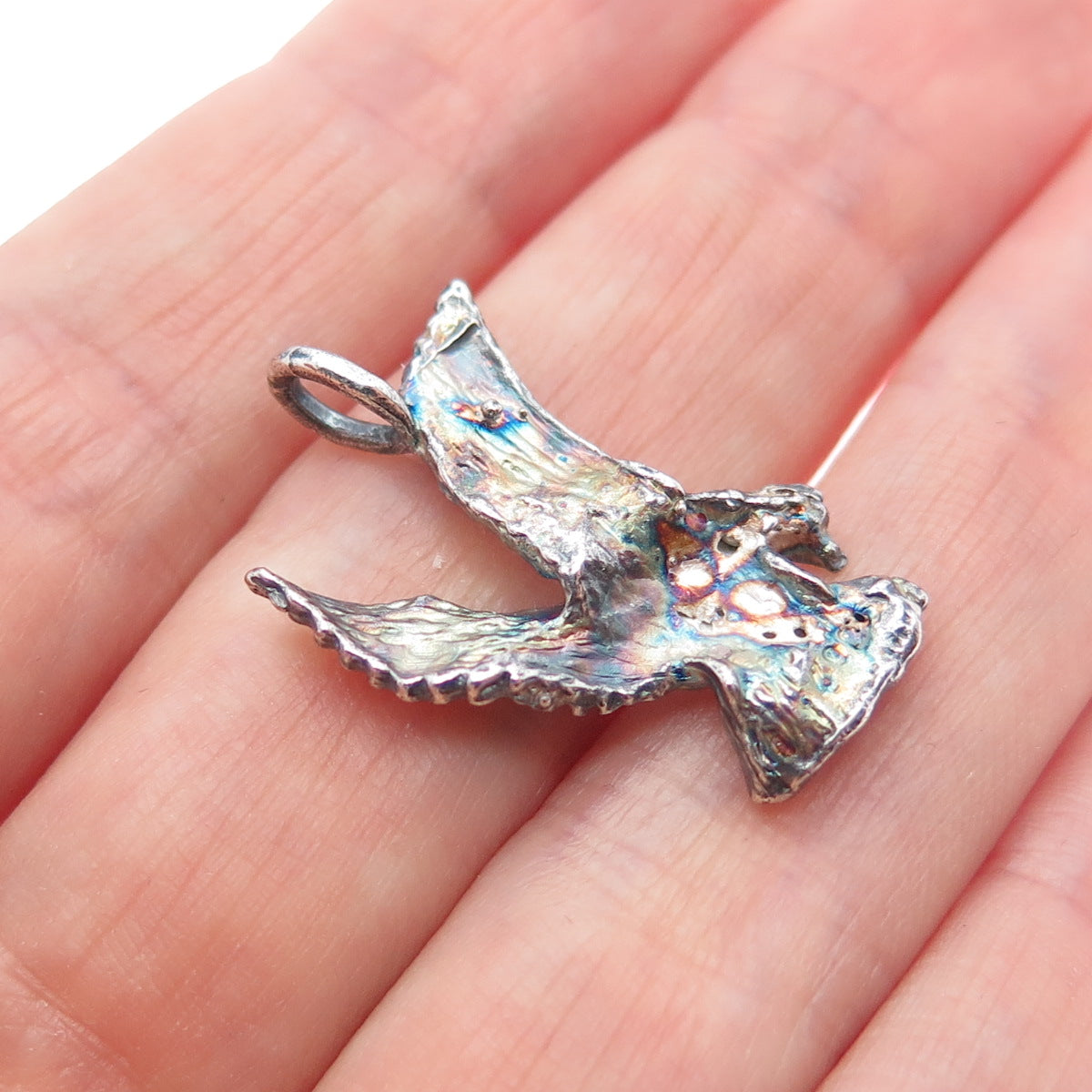 925 Sterling Silver Vintage Eagle Bird Oxidized Charm Pendant