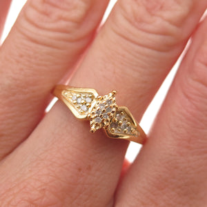 925 Sterling Silver Gold Plated Real Round-Cut Diamond Ring Size 6.75