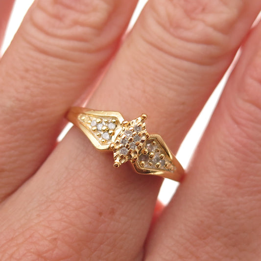 925 Sterling Silver Gold Plated Real Round-Cut Diamond Ring Size 6.75