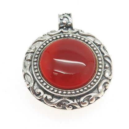 925 Sterling Silver Vintage Real Carnelian Gemstone Ornate Pendant