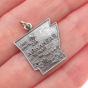 FRENCH & FRANKLIN 925 Sterling Silver Vintage Arkansas Map Mini Charm Pendant