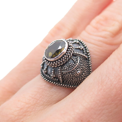 OKA BALI Sterling Silver Vintage Real Citrine Granulated Oxidized Ring Size 6.25
