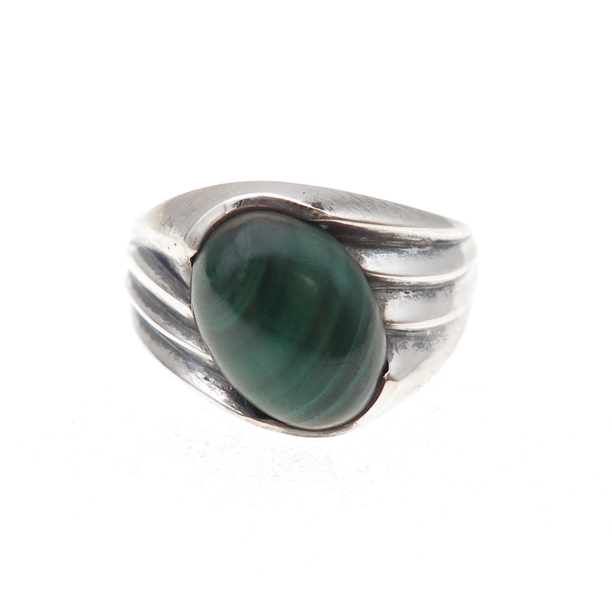 Esemco 925 Sterling Silver Vintage Real Malachite Modernist Ring Size 11