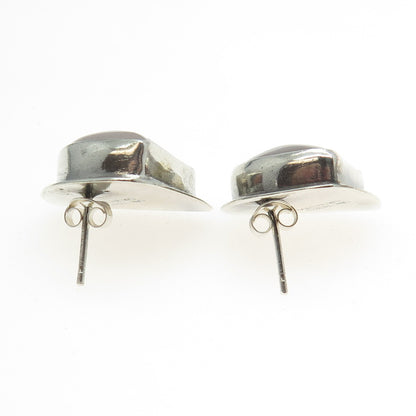 MATHEWS 925 Sterling Silver Vintage Real Rose Quartz Modernist Earrings