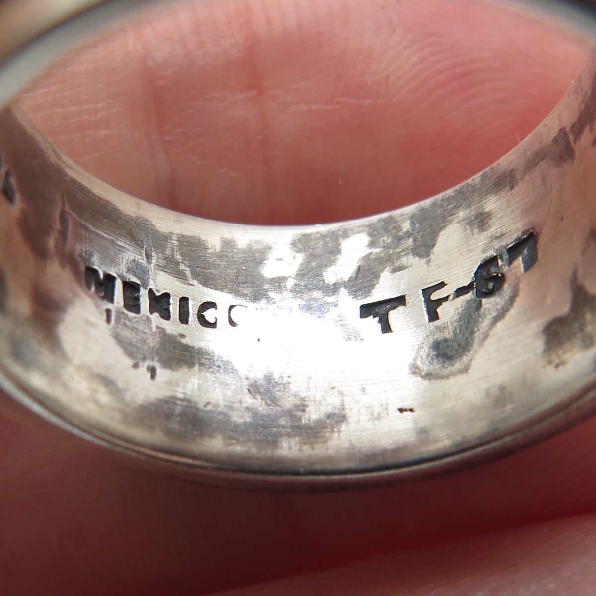 925 Sterling Silver Vintage Mexico Zig Zag Oxidized Band Ring Size 10.25