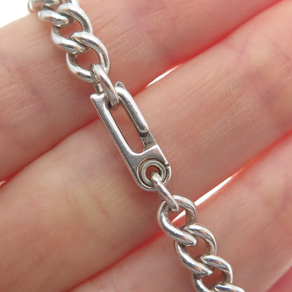 925 Sterling Silver Vintage Modernist Heart Charm Curb Link Bracelet 6.75"