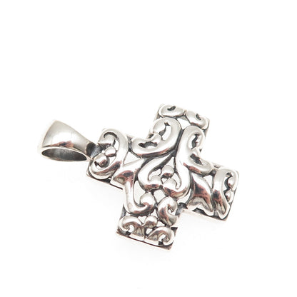 ATI Annika Witt 925 Sterling Silver Vintage Ornate Cross Oxidized Charm Pendant