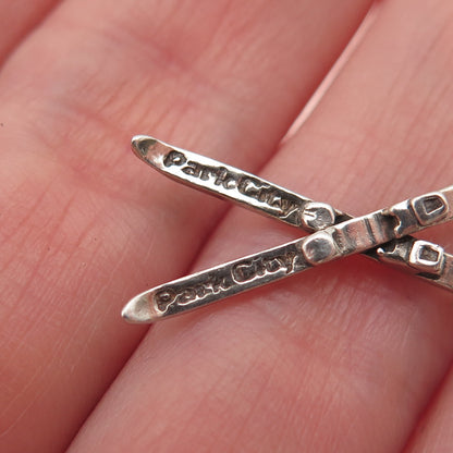 Park City Jewelers 925 Sterling Vintage Crossed Snow Skis Oxidized Mini Pendant