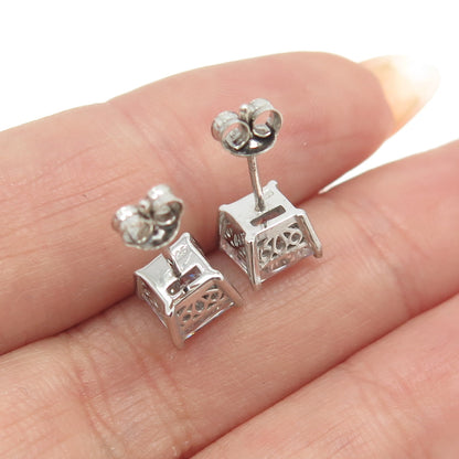 925 Sterling Silver Princess-Cut Shaped C Z Stud Earrings