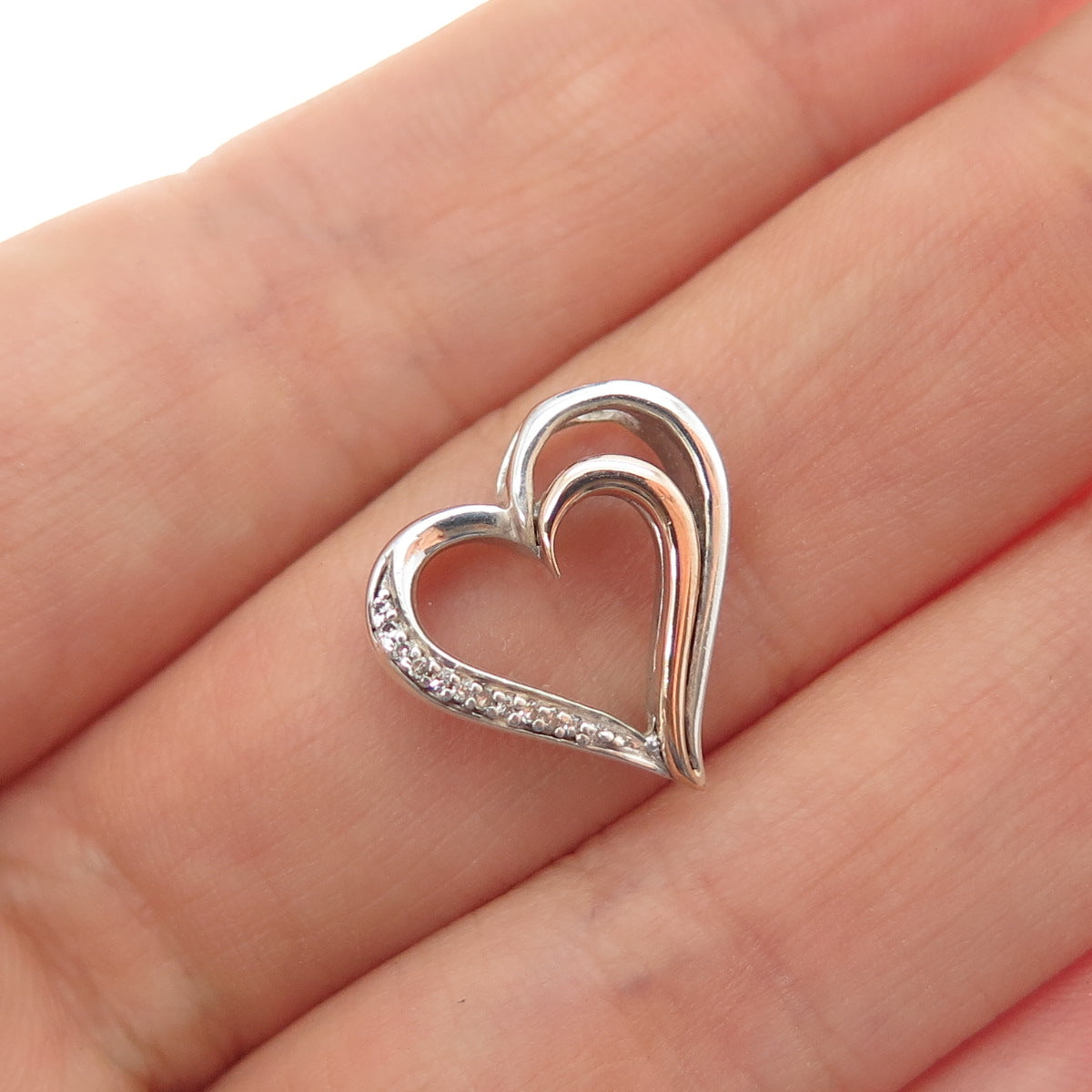 JANE SEYMOUR 925 Sterling Silver 10K Gold Real Diamond Heart Mini Slide Pendant