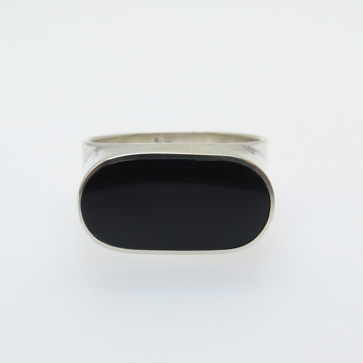 CERRO BLANCO Sterling Vintage Mexico Real Black Onyx Modernist Ring Size 11.25
