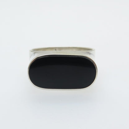 CERRO BLANCO Sterling Vintage Mexico Real Black Onyx Modernist Ring Size 11.25