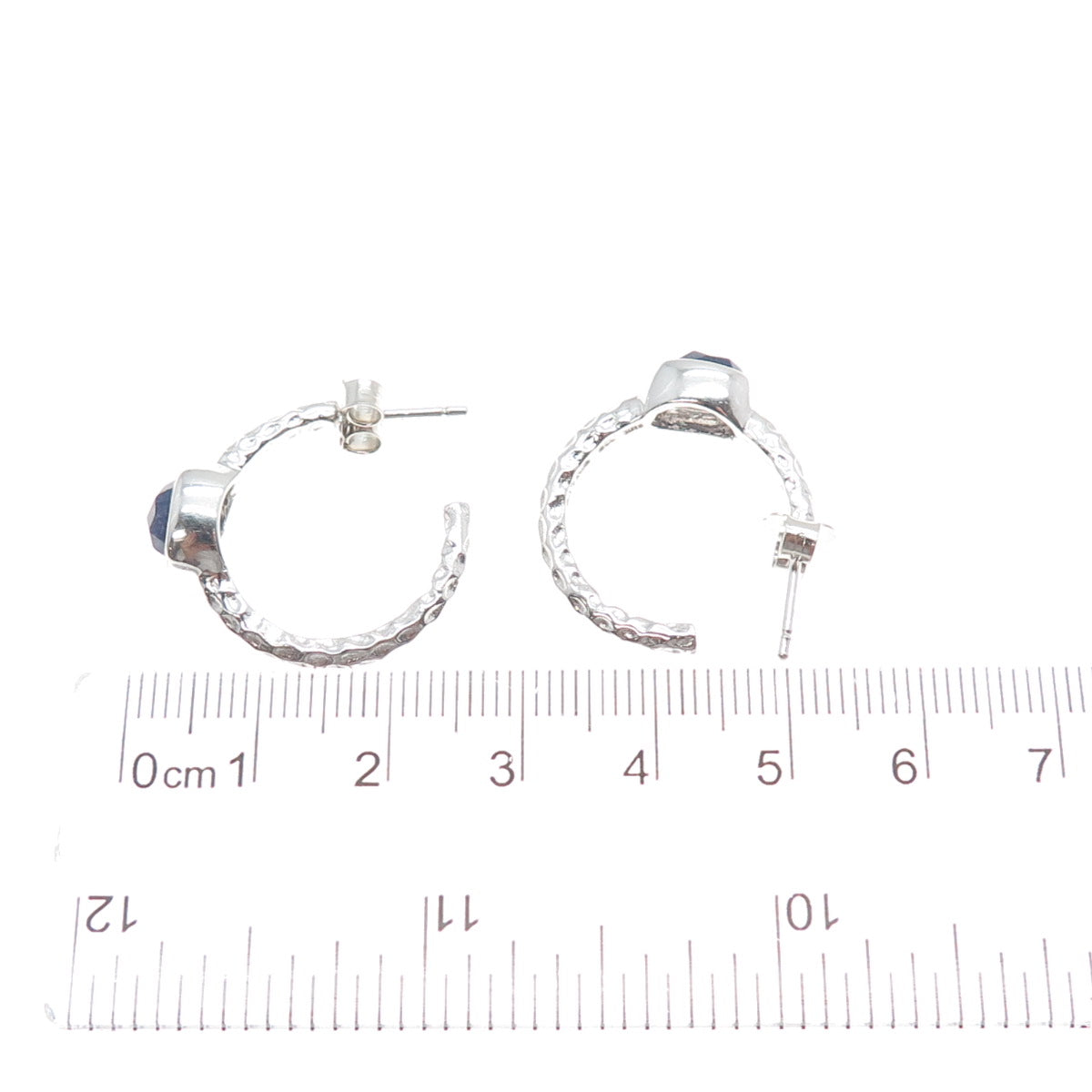 925 Sterling Silver Real Oval-Cut Sapphire Hoop Earrings