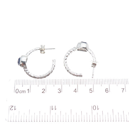925 Sterling Silver Real Oval-Cut Sapphire Hoop Earrings