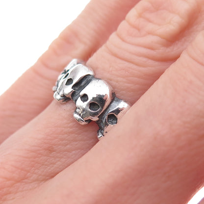 925 Sterling Silver Vintage Skull All Around Oxidized Band Ring Size 5.25