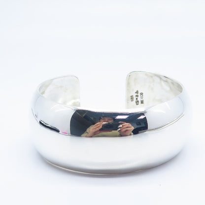 925 Sterling Silver Vintage Mexico Smooth Wide Cuff Bracelet 6"