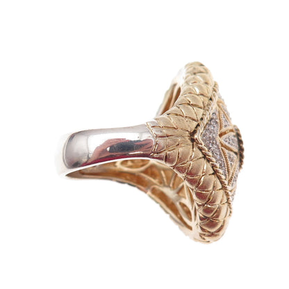 925 Sterling Silver 2-Tone Round-Cut C Z Floral Ring Size 9.25
