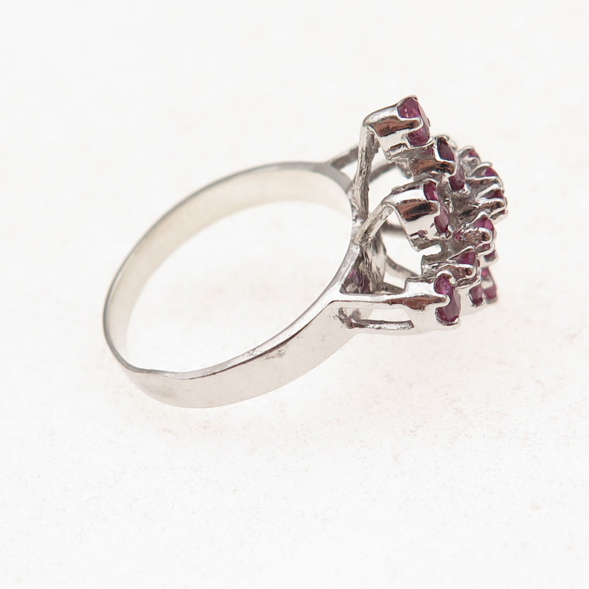 925 Sterling Silver Antique Art Deco Real Oval & Round-Cut Ruby Ring Size 6.75