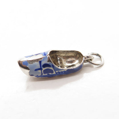 835 Silver Vintage Blue Enamel Boot Shoe Charm Pendant