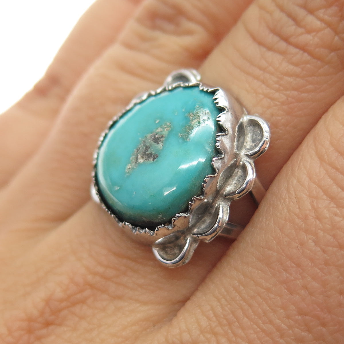 Old Pawn 925 Sterling Silver Vintage Southwestern Kingman Turquoise Ring Size 7