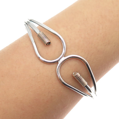 925 Sterling Silver 2-Tone Vintage Modernist Adjustable Cuff Bracelet 7"