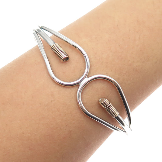 925 Sterling Silver 2-Tone Vintage Modernist Adjustable Cuff Bracelet 7"