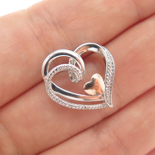 JANE SEYMOUR 10K Gold 925 Sterling Silver Real Diamond Heart Mini Slide Pendant