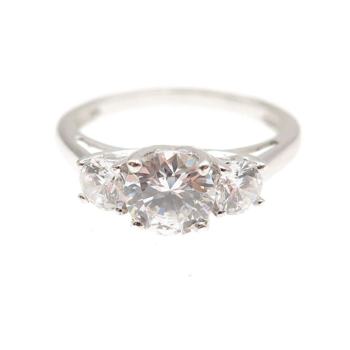 925 Sterling Silver Round-Cut C Z Engagement Ring Size 7.25